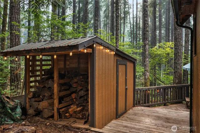 a view of a wooden door in the house
