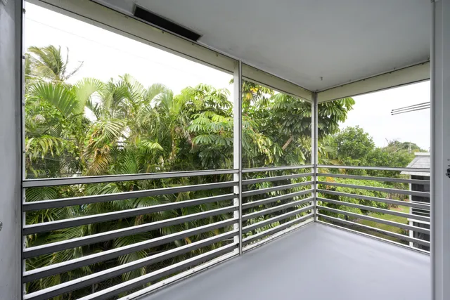 a view of a balcony with mountain view