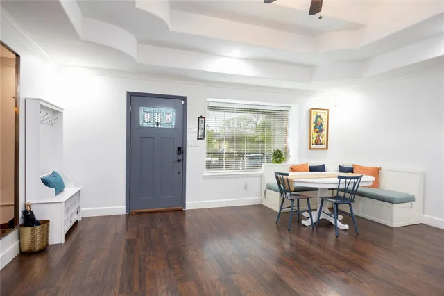 a workspace with wooden floor