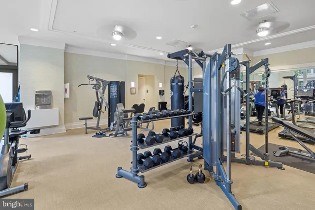 a view of a room with gym equipment