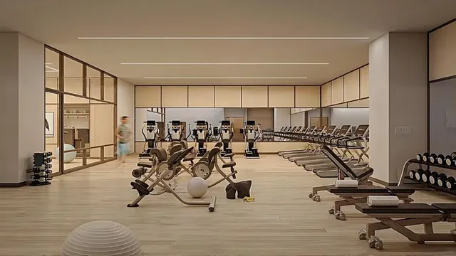 a view of a room with gym equipment