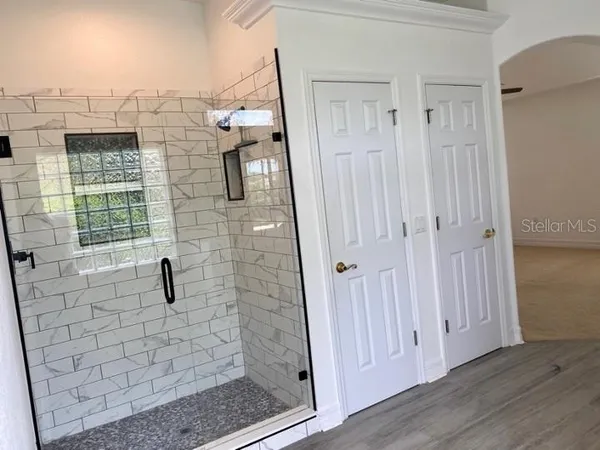 a bathroom with a shower