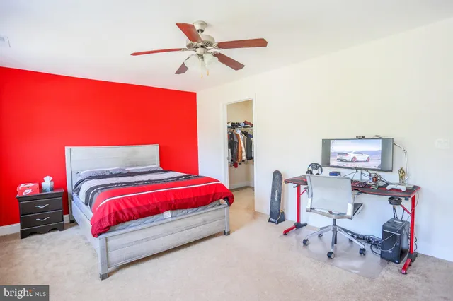 a view of a field with trees in the background