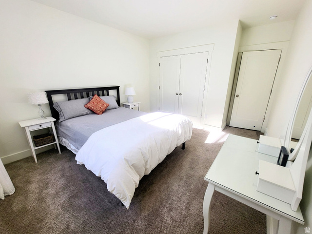 683 Kings Landing Tooele, UT 84074 - Photo 20 of 39 Carpeted bedroom featuring neutral wall tones, a double-door closet with polished hardware, and a single solid panel door