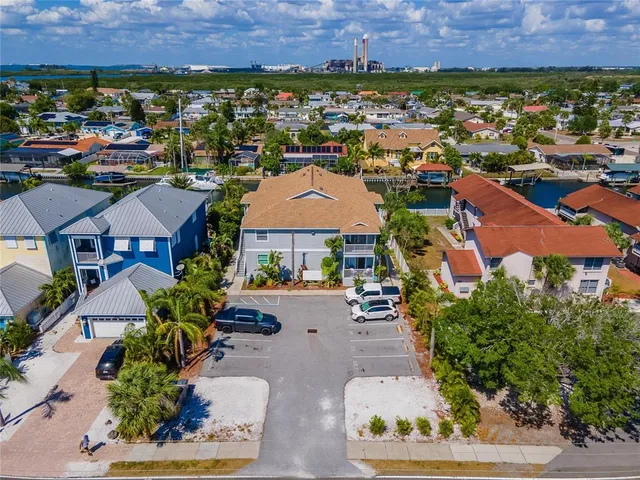 a view of a lake with houses