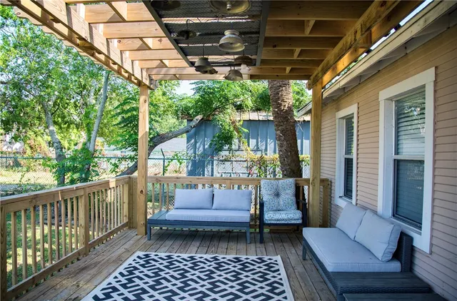 a view of porch with seating space