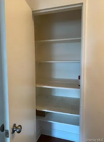 a view of walk in closet with empty racks