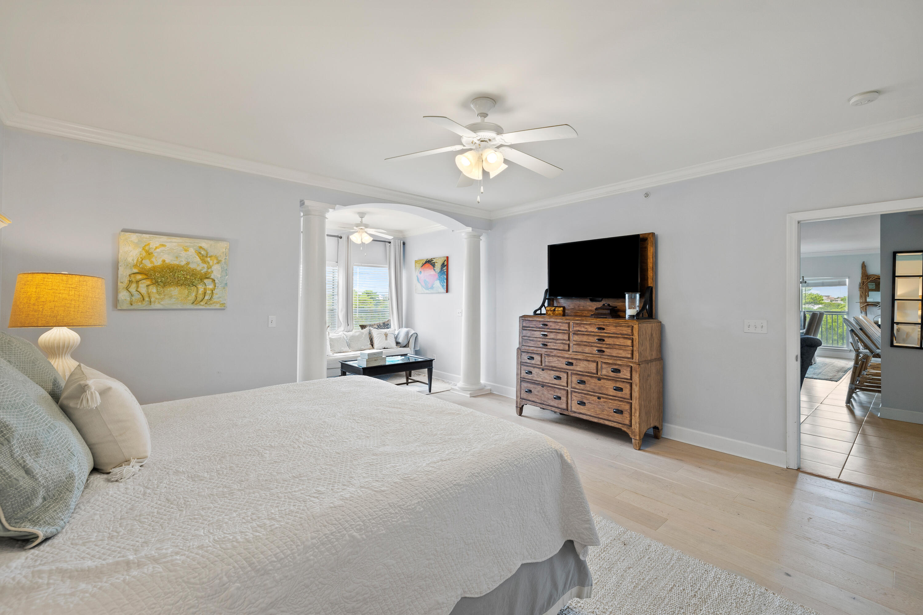 1732 West County Highway 30A, Unit 403R Santa Rosa Beach, FL 32459 - Photo 19 of 57 a bedroom with a bed and a flat screen tv