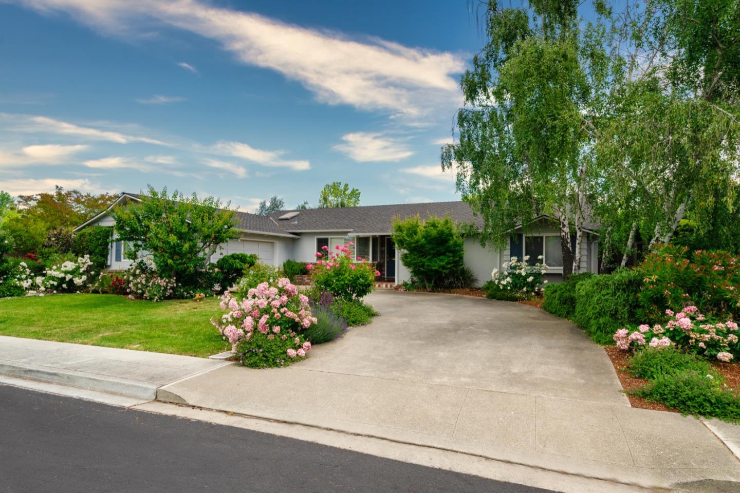 a front view of house with a garden