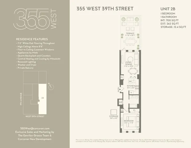 $995,000 | 355 West 39th Street, Unit 2B | Hudson Yards