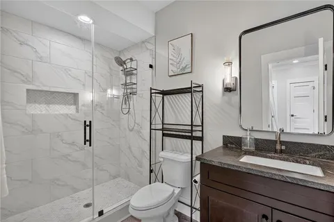 a view of a backyard with a barn