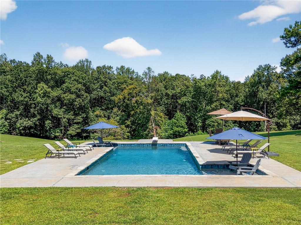 4621 Stanley Road Flowery Branch, GA 30542 - Photo 52 of 65 a swimming pool with outdoor seating and trees