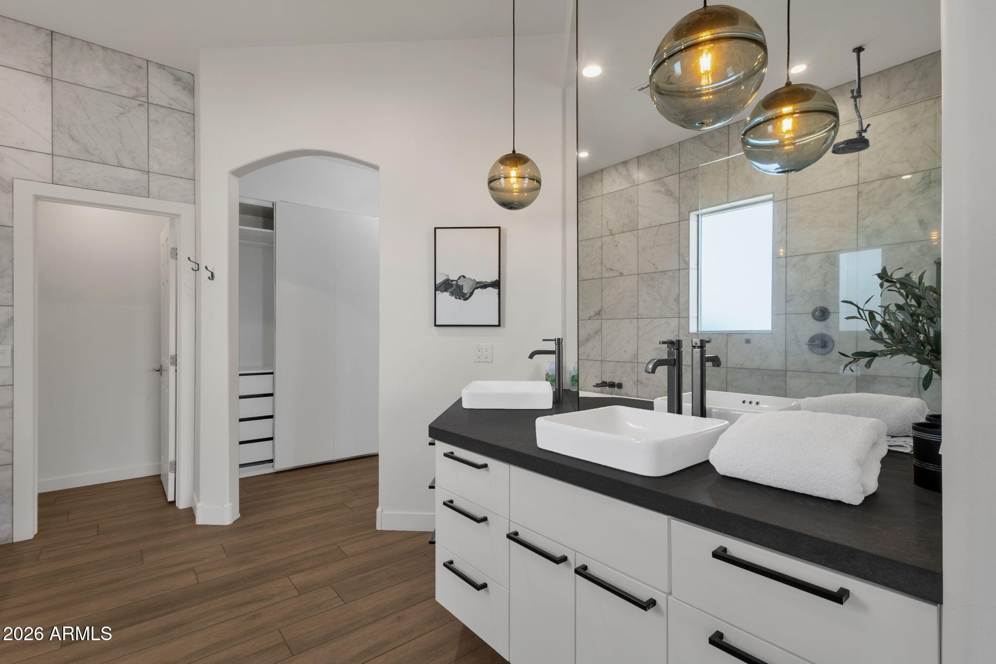 14604 East Peak View Road Scottsdale, AZ 85262 - Photo 24 of 55 a spacious bathroom with a granite countertop sink and a mirror
