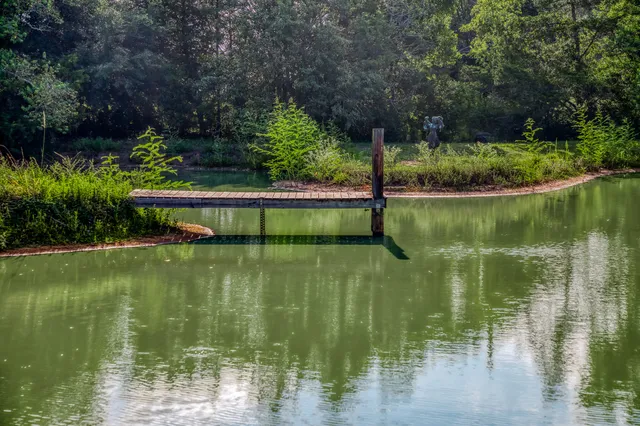 a view of lake with green space