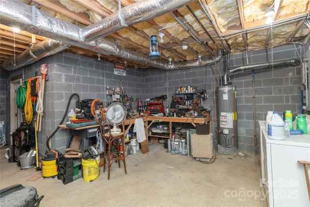 a view of a storage room with racks