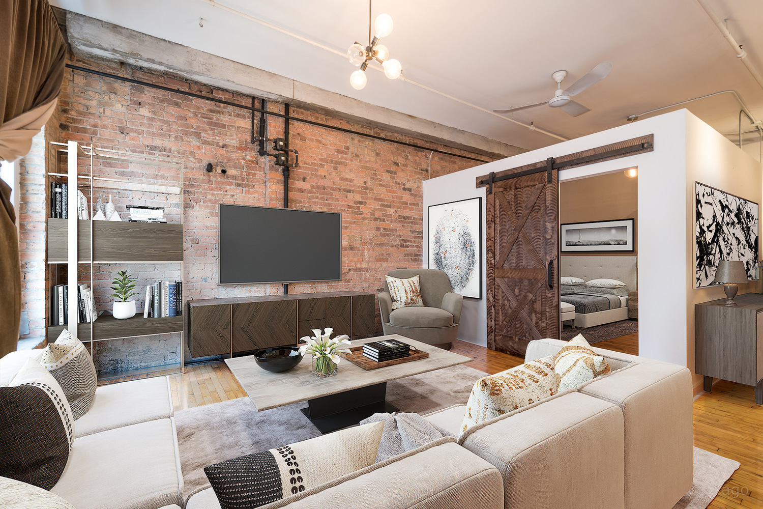 711 South Dearborn Street, Unit 508 Chicago, IL 60605 - Photo 4 of 16 a living room with furniture and a floor to ceiling window