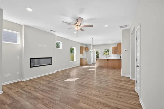 a view interior of a house wooden floor and windows in a room