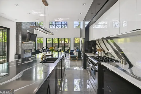 a kitchen with lots of counter top space