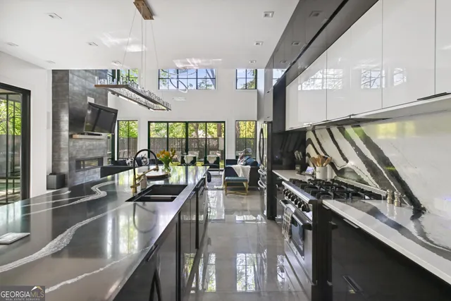 a kitchen with lots of counter top space