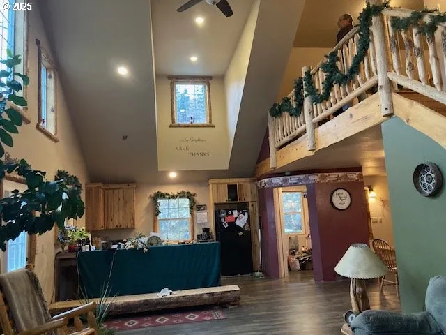 a view of a chairs and tables in a patio