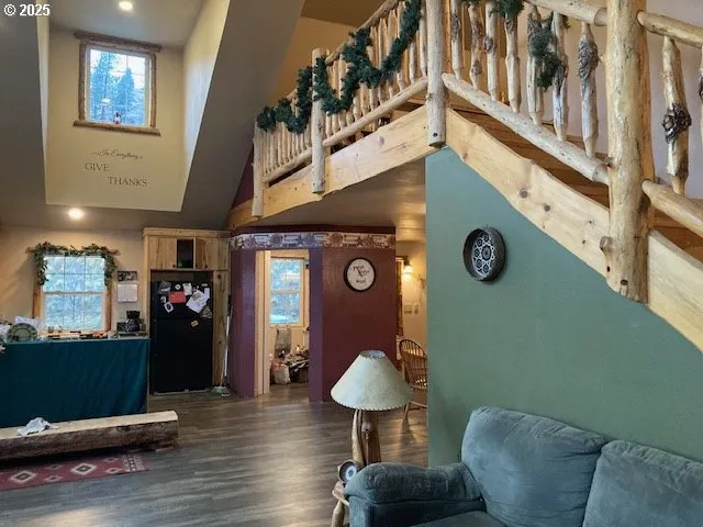 a front view of a house with entryway and furniture