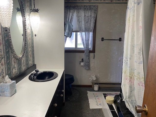 81 North 17th Road Lostant, IL 61334 - Photo 12 of 16 a bathroom with a granite countertop sink a vanity and a shower