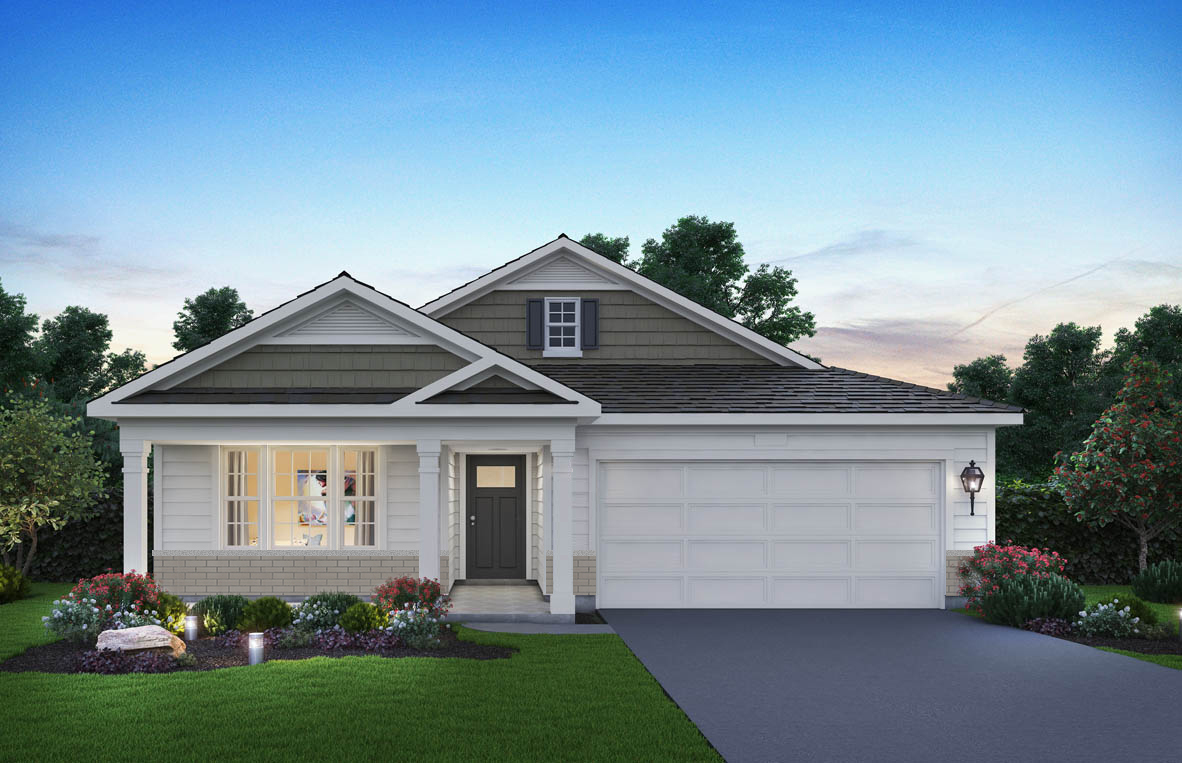 6412 Stony Brook Lane Wonder Lake, IL 60097 - Photo 1 of 36 a front view of a house with a garden and plants