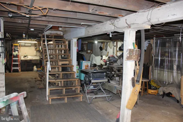 a view of a storage room with racks