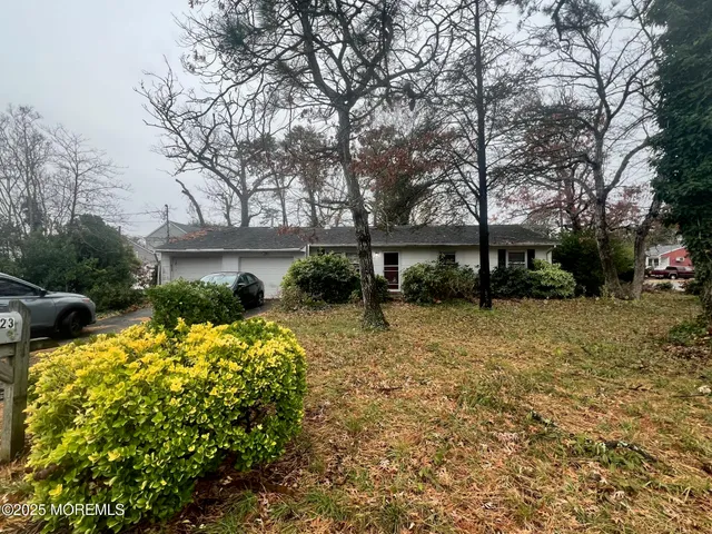 a view of backyard of house with green space