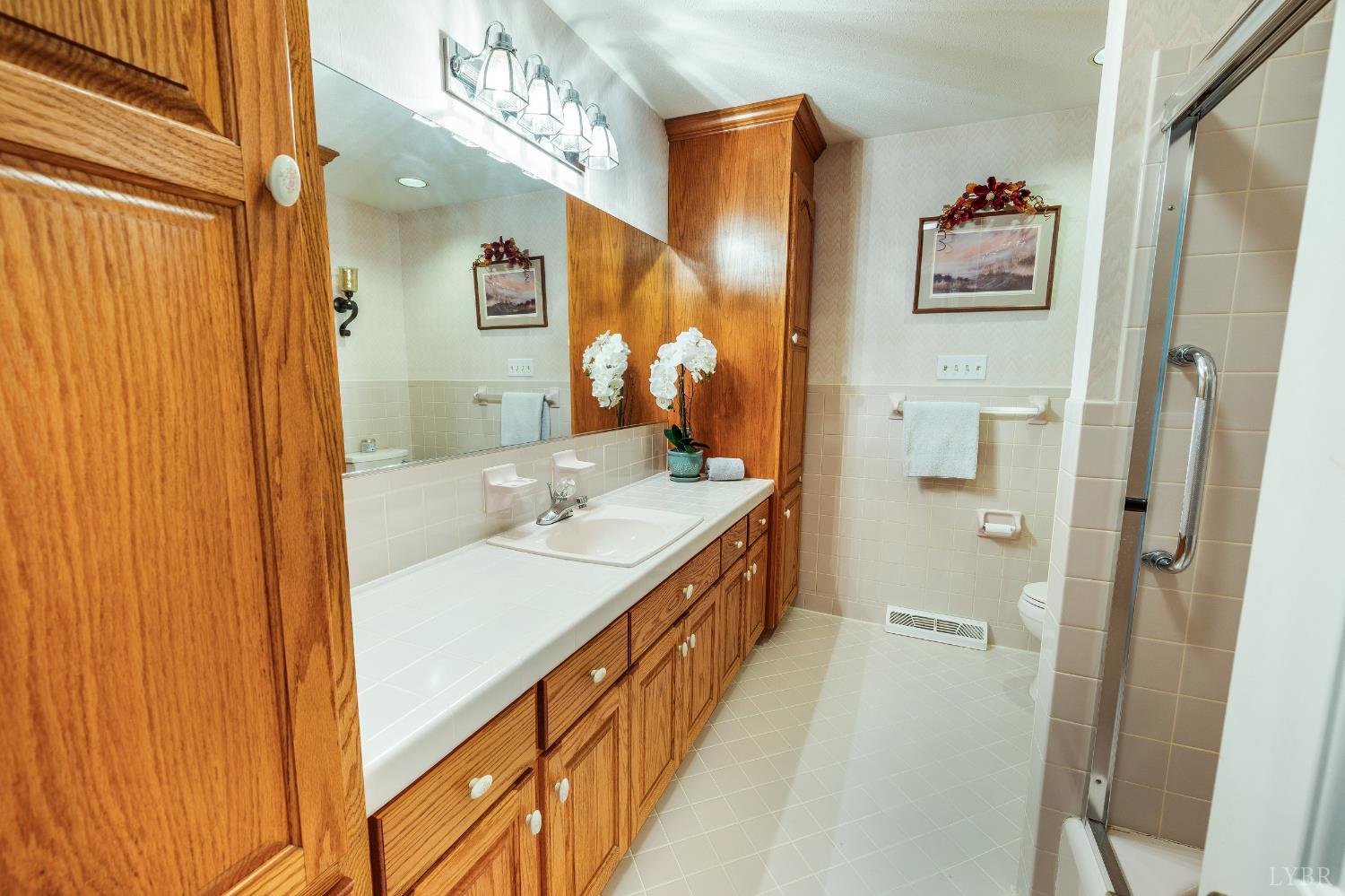 355 Dyson Road Amherst, VA 24521 - Photo 42 of 96 a bathroom with a double vanity sink mirror and shower