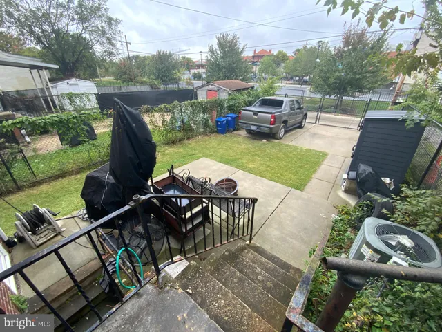 an outdoor space with furniture