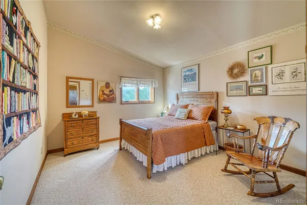 a bedroom with a bed and furniture