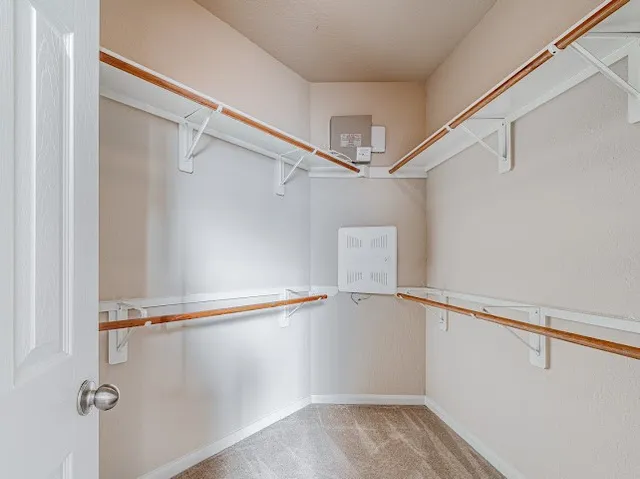 a view of a room with racks on the wall