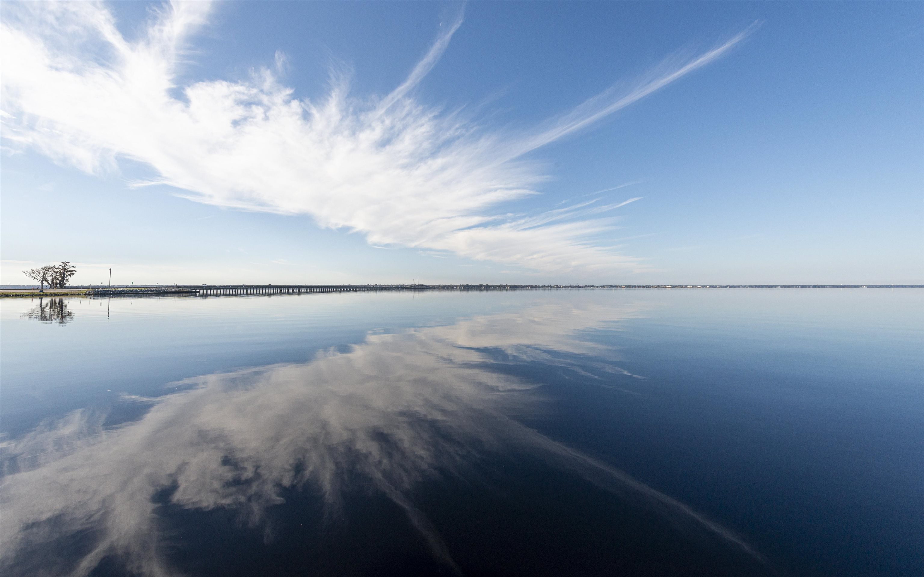Water view featuring a notable bridge