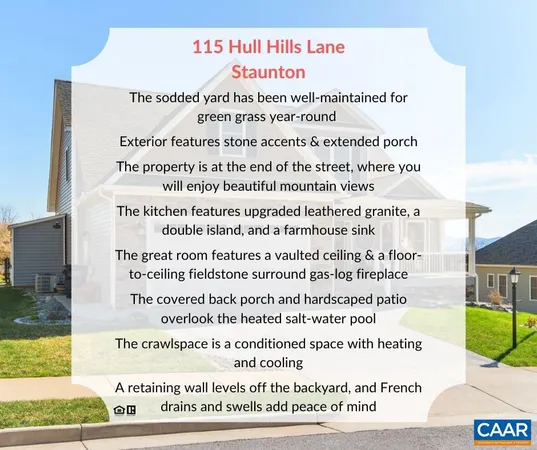 $510,000 | 115 Hull Hills Lane, Staunton, VA 24401