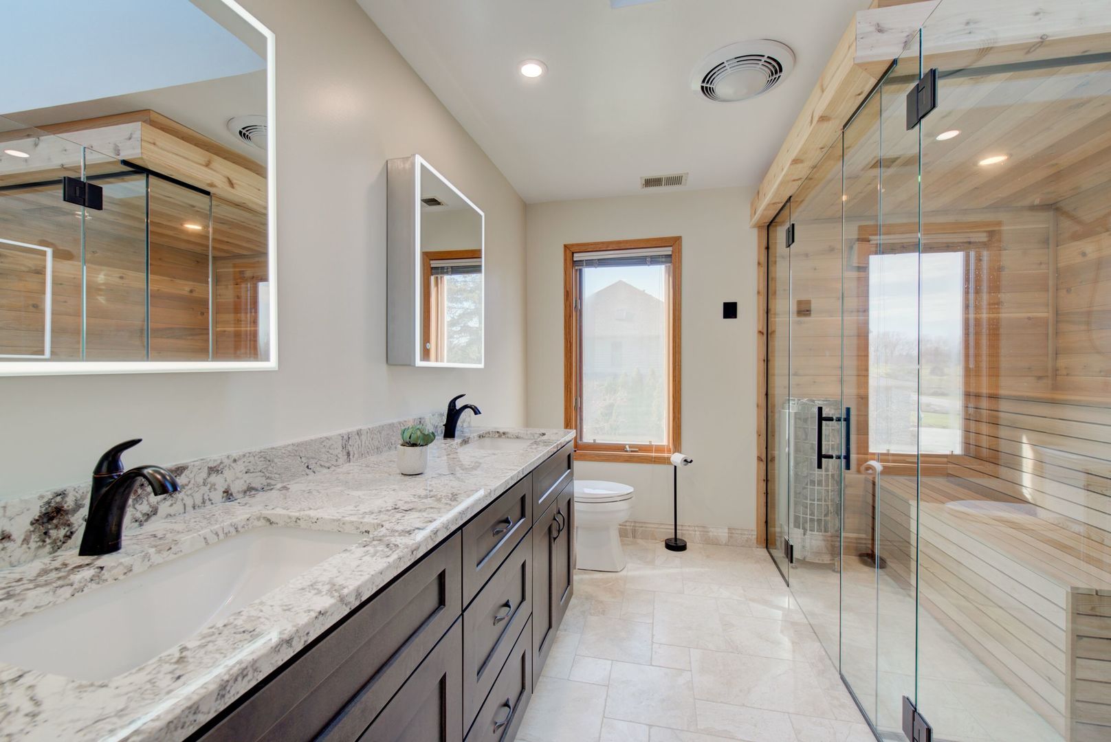 2208 Crystal Circle Crystal Lake, IL 60012 - Photo 28 of 55 a bathroom with a granite countertop sink and a shower