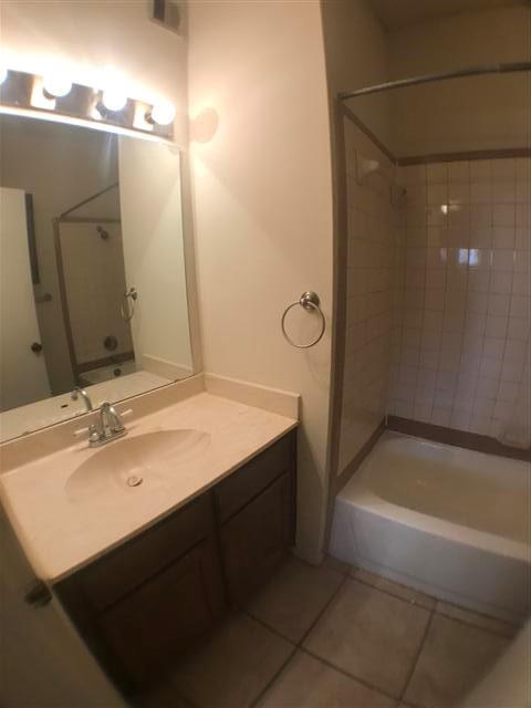 2216 San Gabriel Street, Unit 108 Austin, TX 78705 - Photo 9 of 9 Bathroom featuring vanity, visible vents, tile patterned flooring, and shower / bath combination