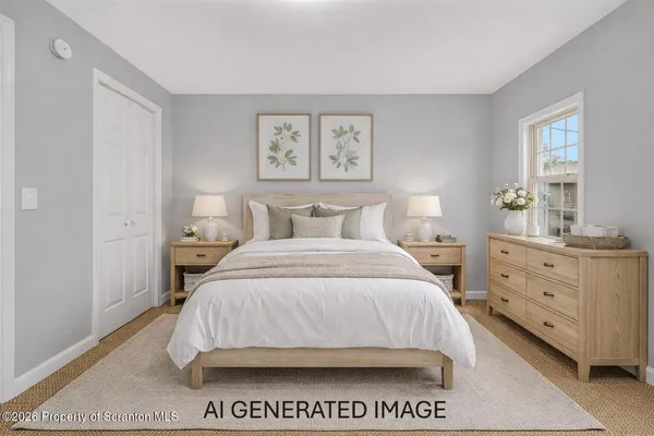 a bedroom with a bed and a dresser