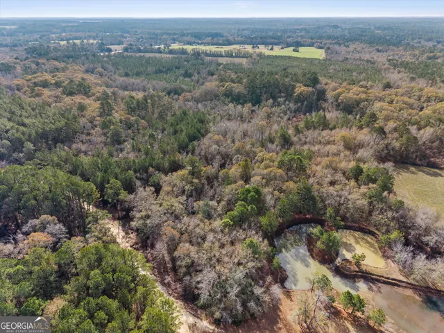 an aerial view of a houses with a yard