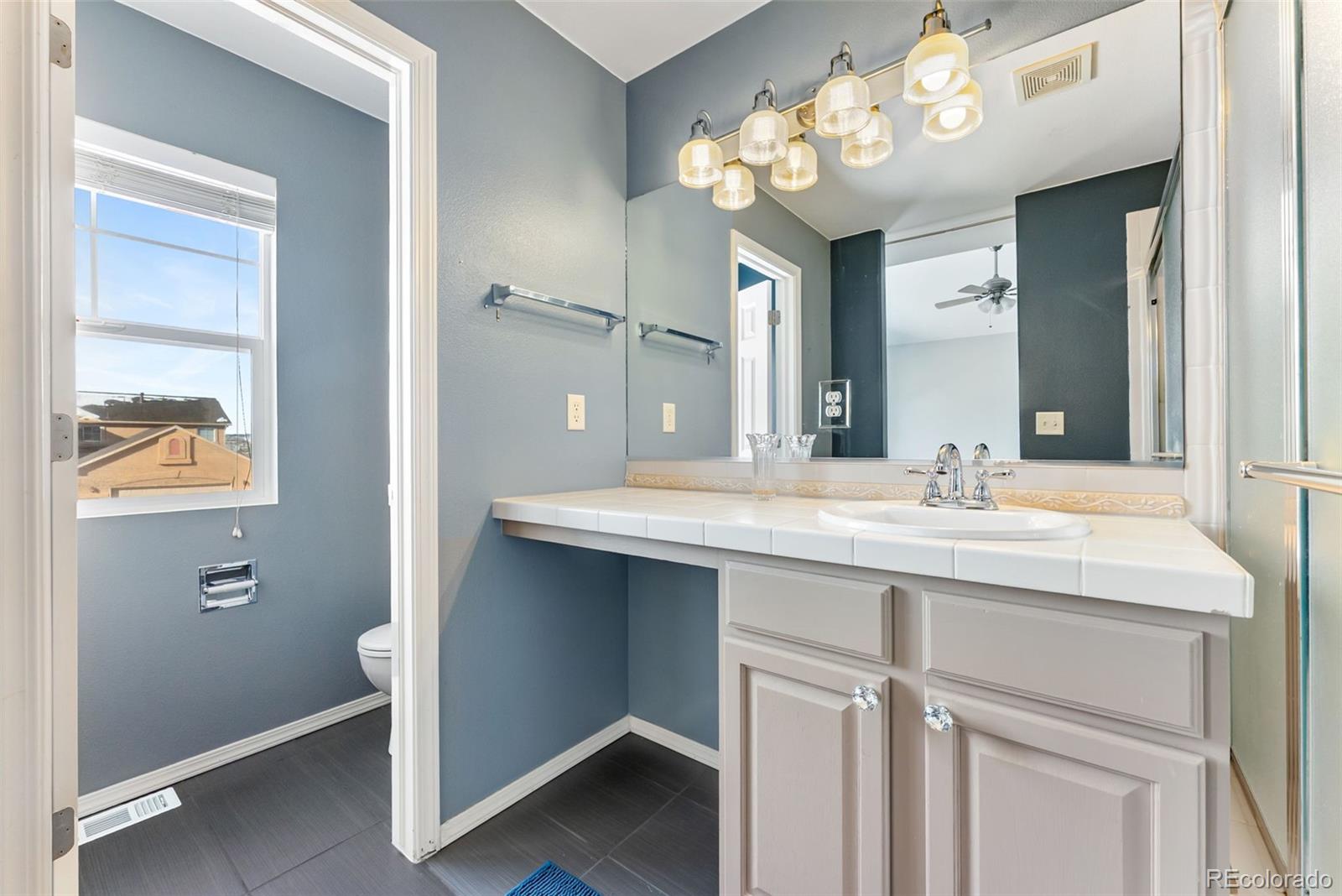 10744 Rhinestone Drive Colorado Springs, CO 80908 - Photo 10 of 24 a bathroom with a sink vanity and a mirror