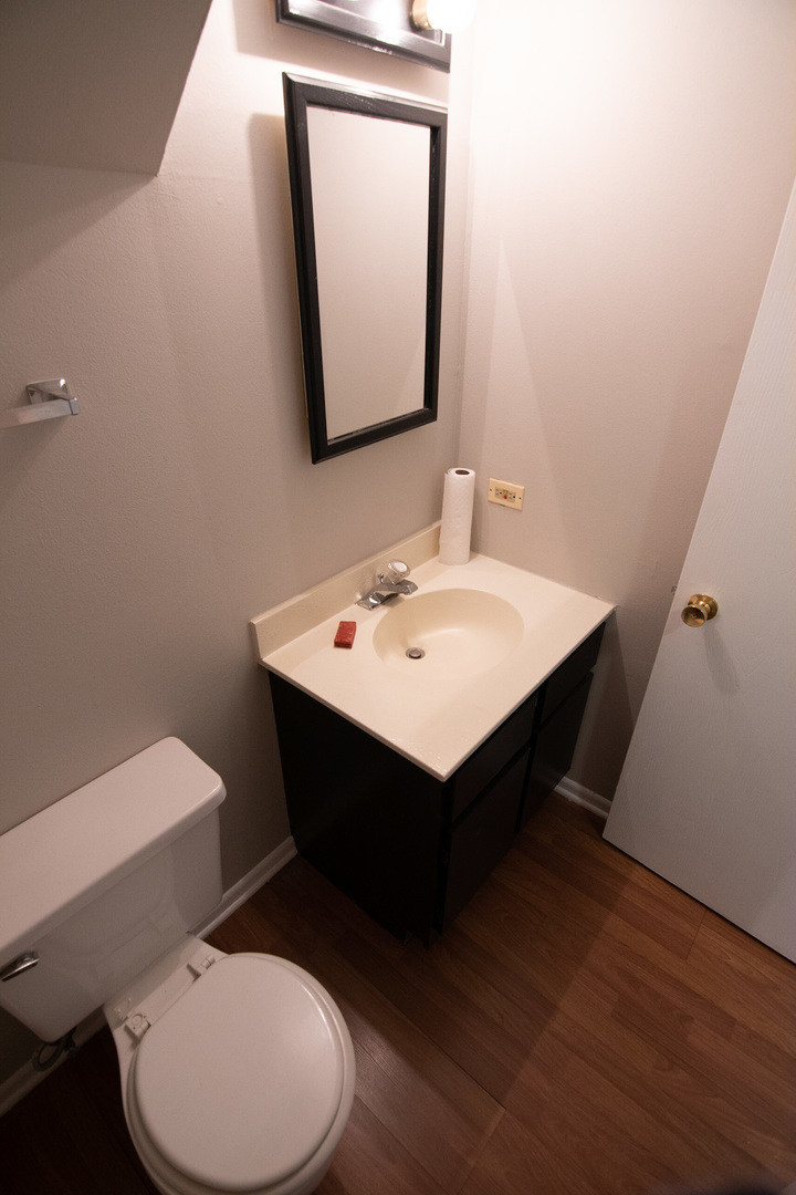 232 Butternut Lane, Unit 232 Streamwood, IL 60107 - Photo 8 of 16 a bathroom with a toilet a sink and mirror