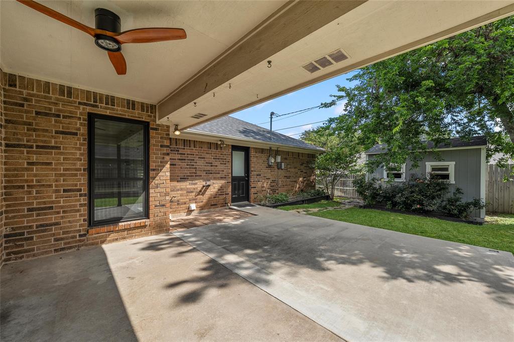 310 Ruth Drive Hewitt, TX 76643 - Photo 16 of 25 Covered patio that has been extended for dining furniture featuring a wood-finish ceiling fan, recessed lighting, and brick exterior walls