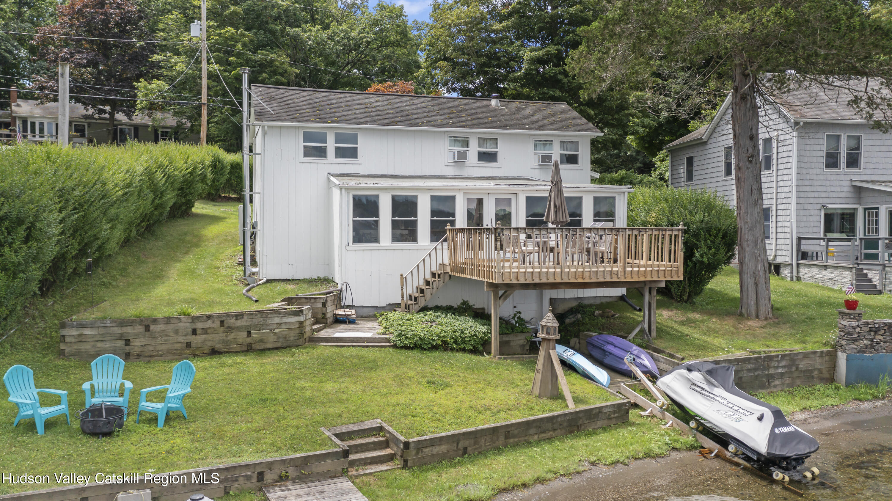 a view of house with a backyard and swimming pool