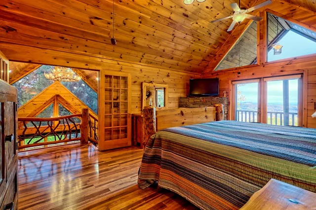 a view of a city with lush green forest