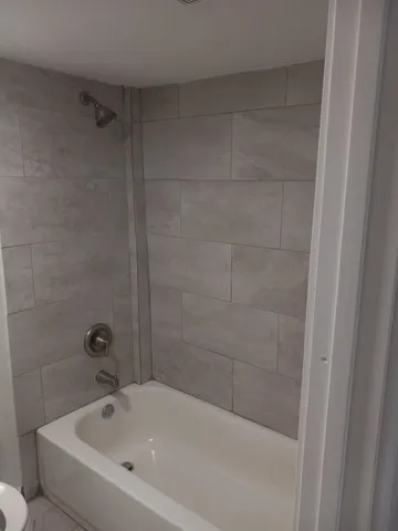 a bathroom with a bathtub