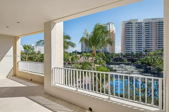 a balcony view with a garden space