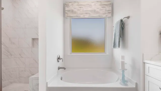 a bathroom with a tub