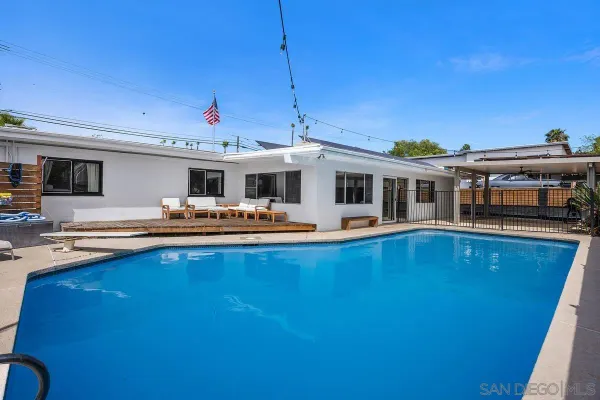 a view of swimming pool with outdoor seating
