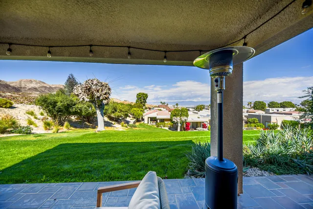 a view of a porch with a backyard