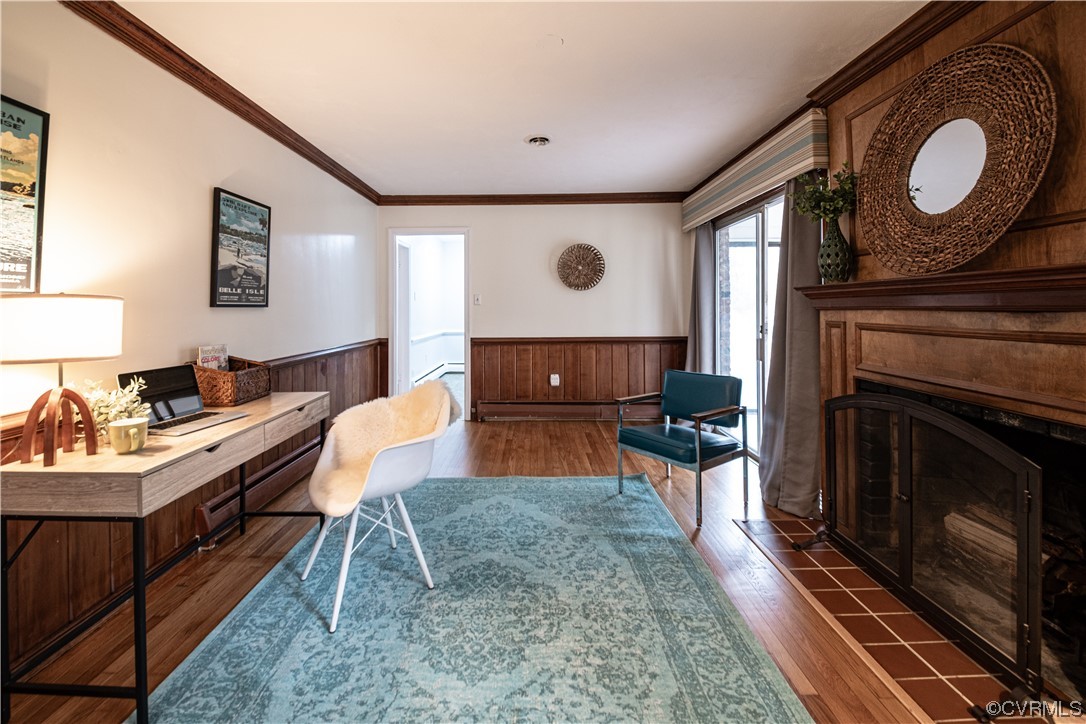 10201 Glendye Road Richmond, VA 23235 - Photo 30 of 50 a living room with furniture a large window and a fireplace